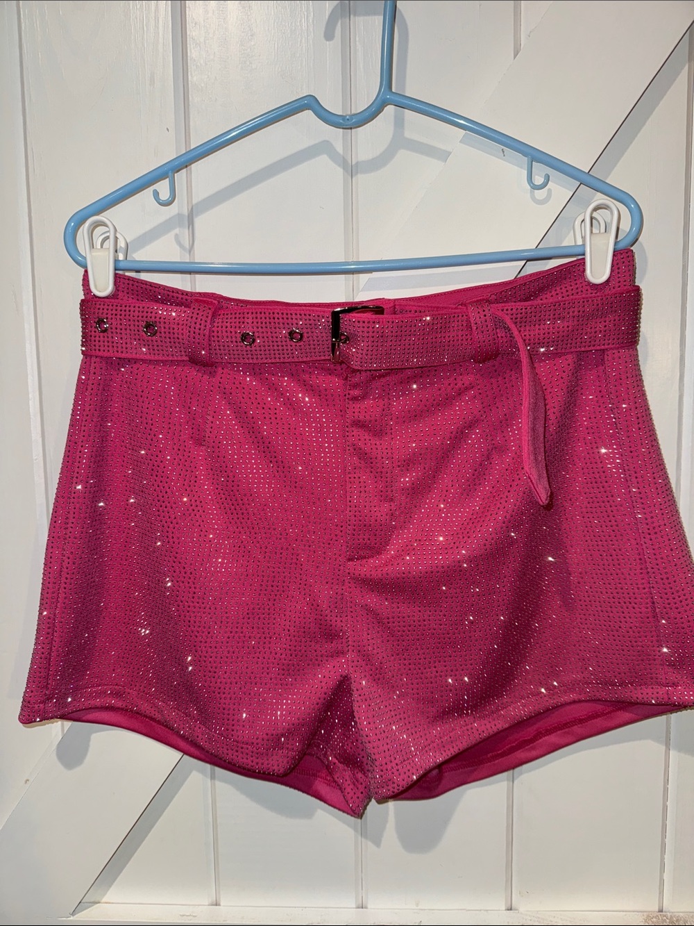Missy Jane Pink Rhinestone Shorts With Belt Y2K Barbiecore Size Medium
